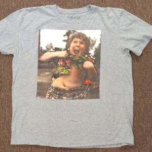 Men's XL Goonies, Nipple Action, Gray Short Sleeve Cotton T Shirt.